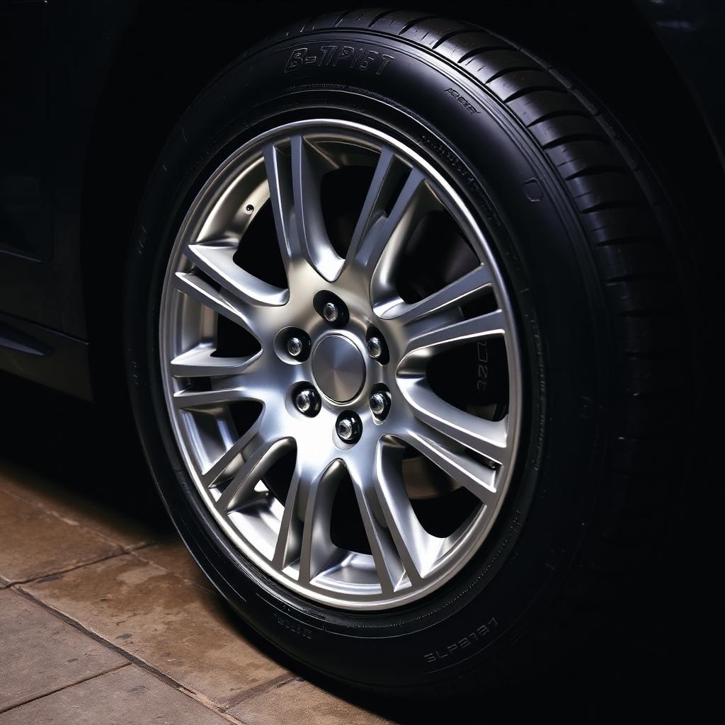 Polished alloy wheel and dressed tire